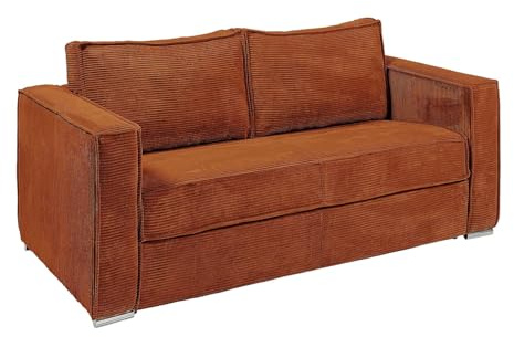 Vente-unique-Schlafsofa mit Matratze 4-Sitzer - Cordvelours - Terrakotta - Liegefläche 160 cm - Matratze 14 cm - Loreto