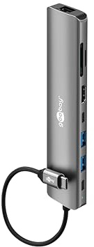 goobay USB-C Slim Hub 8-in-1 Dockingstation mit USB-C, 5Gbit/s, HDMI 4K 60 Hz, RJ45-1 Gbit/s, 2x USB-A, SD- und MicroSD-Kartenleser - für MacBook Pro M4, Windows-Laptops, Tablets und Smartphones-79146