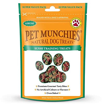 Pet Munchies Sushi Dog Training Treats, Oven Baked Tasty Bites with Natural Real Meat, Low in Fat 150g (Pack of 8)