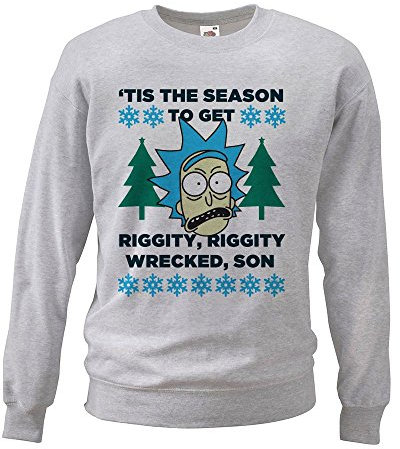 Unisex Grey Tis The Season to Get Riggity Wrecked Funny Xmas TV Christmas Jumper [XL]