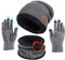 TMEOG Mütze Herren Damen Wintermütze Schal Handschuh Set, Beanie Strickmütze Haube Winter Loop Schal mit Fleecefutter Touchscreen Handschuhe Warme Mütze Schal Handschuh Sets für Herren Damen(Grau)