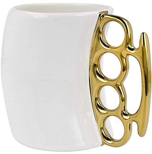 Knuckle Duster Mug,Coffee Mug,teapot Ceramic Cup,Funny Mug,Friends Mug White Cup with Gold Handle
