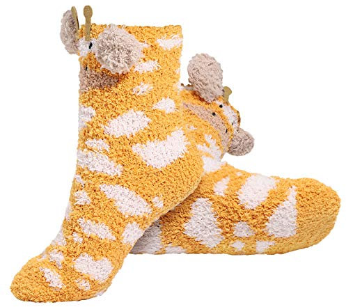 Fenical Süße Tier Korallen Fleece Oberschenkel Hohe Socken Winter Warm Dicke Fuzzy Mode Mittelrohr Strümpfe für Frauen Mädchen Dame (Giraffe)