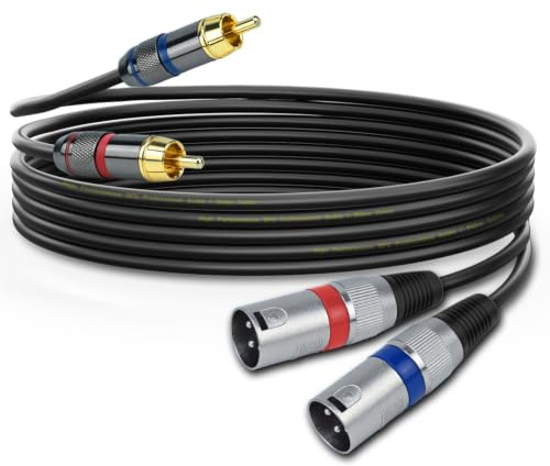Mugteeve Dual RCA Male to Dual XLR Male Cable Adapter, 5 Feet Unbalanced L/R RCA to XLR Phono Plug Cable, Left and Right Tape Out Cord, for Mixer, Studio Monitor, Stereo HiFi Subwoofer Speaker