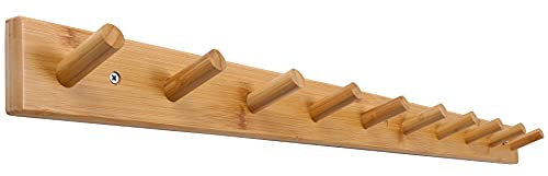 SKOLOO Garderobenhaken Holz, 97cm Kleiderhaken Wand, Moderne Garderobenleiste mit 10 Haken für Mäntel, Jacken, Handtaschen und mehr, Gaderobenhakenleiste Holz aus Bambus, Natur
