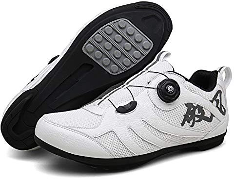 Men Lockless Cycling Shoes,MTB Cycling Shoes,Lock-Free Cycling Shoes,Road Bike Shoes Cycling Sneakers Cleats Not Compatible,White-43