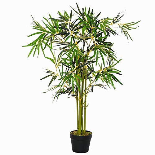 Outsunny Bambù in Vaso Artificiale, Pianta Finta Decorazione per Interno ed Esterno, Altezza 120cm, Verde