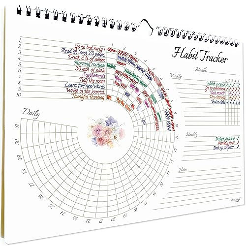 Habit Tracker, Habit Tracker Journal, Habit Tracker Kalender, Spiralbindung und Aufhänger.