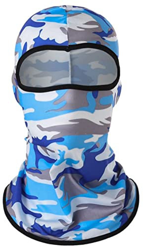 UK-UNIQUE Sturmhaube, Gesichtsmaske, atmungsaktiv, leicht, Ski-, Motorradhelm, Rennen, Radfahren, Mehrzweck-Sturmhaube, Unisex, Herren, Damen, Kinder, Jungen, Mädchen, Camouflage-Weiß/Blau, 7-7 1/4