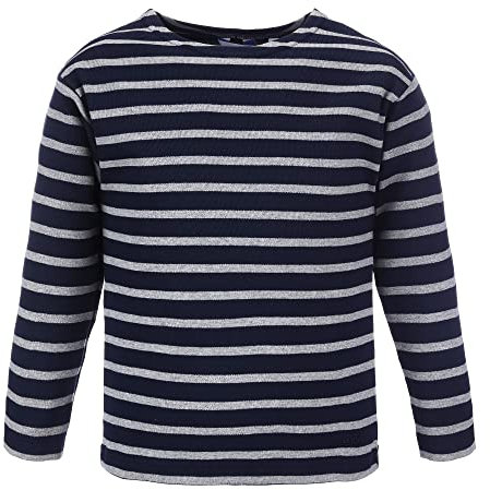 modAS Bretonisches Shirt für Kinder - Longsleeve Pullover Langarm Shirt mit Streifen Mädchen Jungen aus Baumwolle in Blau/Grau-Melange Größe 152