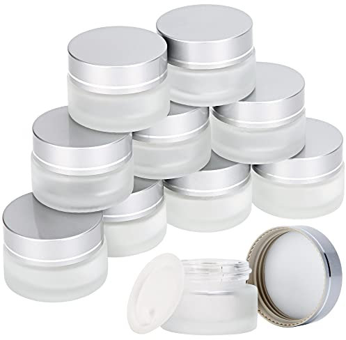 Heveer Pots à Cosmétiques en Verre Vide 20ml Conteneurs Crème avec Couvercle à Visser pour Crèmes Masques Maison Voyage Argent 9 Pièces