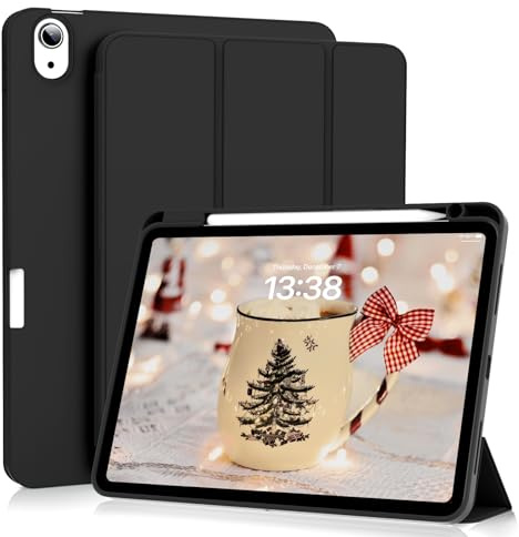 ZOYU Case for iPad Air 11 Inch M3 (2025) / M2 (2024), iPad Air 5th/4th Generation 10.9 Inch (2022/2020) with Pencil Holder, Slim Trifold Stand Cover with Soft TPU Back, Auto Sleep/Wake, Black