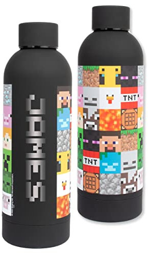 Minecraft - Personalisierte Wasserflaschen für Kinder - Edelstahl-Wasserflasche - Auslaufsichere Wasserflasche - BPA-freie Wasserflasche - 700ML - Schwarz
