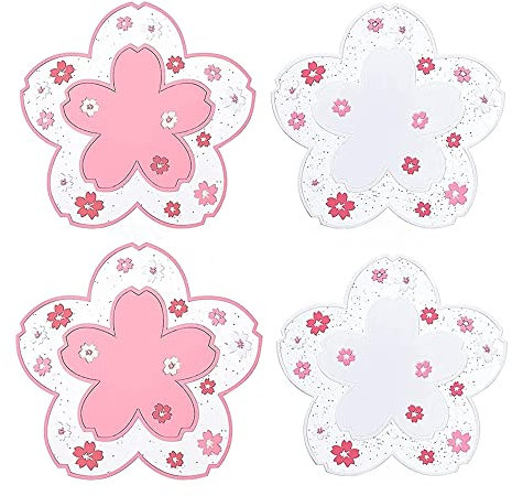 Kirschblüten-Untersetzer, 4 Stück, Silikon-Untersetzer, rosa Sakura-Untersetzer, Kawaii-Tasse, niedliche Untersetzer für Schreibtisch, Getränke, Tischdekoration, langlebig, rutschfest für Tischsets