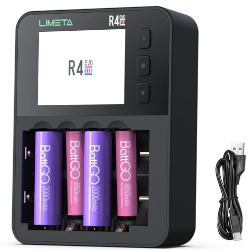 LIMETA Intelligent Akku Ladegerät,Batterie Ladegerät for AA/AAA Batterien,6 Slots mit HD LCD Display, Schnelle Ladegerät for 18650 akku, Type-C QC3.0 Output, Cyclic Charge and Discharge Function