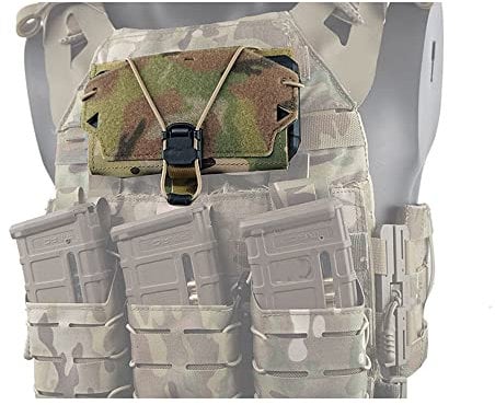 Tactical Vest Phone Holder - Chest Mount for MOLLE Plate Carrier, Airsoft Vest Universal Mobile Phones Holster Camo