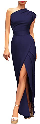 Vasreyy Damen A-Linie Kleid Winterpullover Damen Warm Kleid Damen Elegant Festlich One Schulter Seitenschlitz Einfarbig Kleid Hohe Taille Maxikleid Bodycon Abendkleid Lang Ballkleid Blusenrock