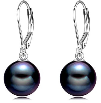 VONALA Perle Ohrringe Sterling Silber, Hängend Ohrringe Schmuck Geschenke für Damen und Mädchen (Schwarze Perle)