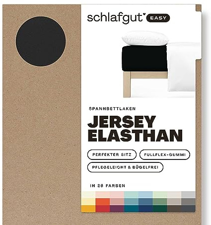 Schlafgut Easy Jersey Elasthan Spannbettlaken 120x200 bis 130x220 Off-Black, Spannbetttuch aus superweicher Baumwolle mit Elasthan | Bettlaken, Spannbetttuch 130x200, 130x220 cm, Schwarz, Baumwolle Elasthan, bis 35 cm Steg, OEKO-TEX, bügelfrei
