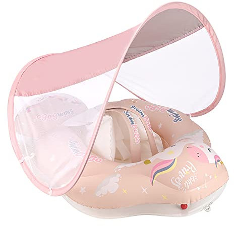Flotador Bebe con Cubierta Solar, Flotador Bebé con Parasol Extraíble, Ajustable Anillo de Natación Inflable con Protector de Cintura Flotador, para niños de 3 a 36 Meses (XL) (XL)
