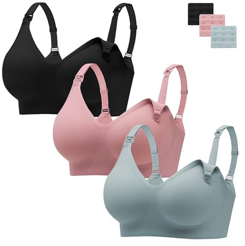 HBselect 3 PCS Reggiseno Allattamento Bra Donna Morbido e Traspirante Senza Ferretto e Senza Cuciture - Nero, Grigio, Radice di Loto Viola