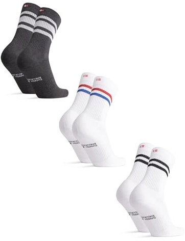 DANISH ENDURANCE Bio Baumwoll Tennissocken, Sneaker Socken, Sportsocken, Unisex, Herren & Damen, 3 & 6 Paar, Mehrfarbig (1xGrau/Weiß, 1xWeiß/Schwarz, 1xRoter/Blauer Streifen), 35-38