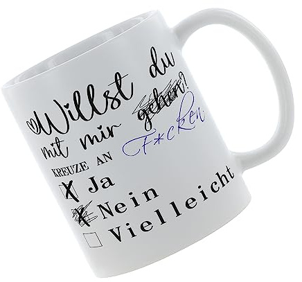Crealuxe Kaffeetasse 'Willst du mit mir gehen - F*cken' Spruchtasse, Bürotasse, bedruckte Keramiktasse, Hochwertige Kaffeetasse, Tasse personalisiert mit Name/Spruch (Weiß)