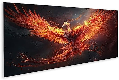 Prime Bild auf Leinwand Phönix Fliegt Brennendes Feuer Vögel Fabelwesen Bilder Wandbilder Poster