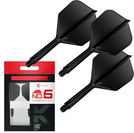 Target Darts K Flex Integrated Dart Flights and Shafts, Nr.6 Schwarz (Intermediate) | 3er Pack K-Flex - No6, Kflex All In One Moulded Dart Flight & Stem | Professionelles Dart Zubehör