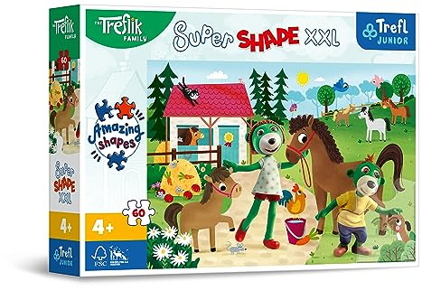 Trefl Junior - The Treflik Family, Die Trefliks am Gestüt - Puzzle 60 XXL Super Shape - Verrückte Puzzle-Formen, Buntes Puzzle mit Figuren aus der Fernsehserie, Unterhaltung für Kinder ab 4 Jahren