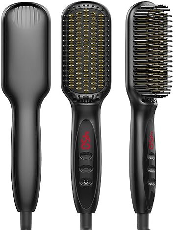 Layhou Negative Ion Ceramic Hair Straightening Brush Electrically Heated Hot Hair Brush Straightening Brush Adjustable Temperature for Volumising & Straightening