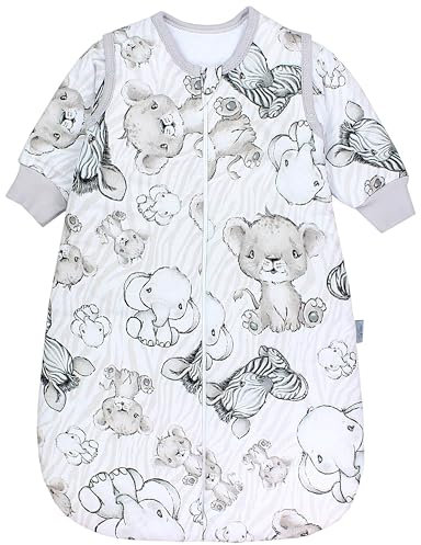 TupTam Schlafsack Baby 2.5 TOG - Ganzjahresschlafsack mit abnehmbaren Ärmeln, OEKO-TEX zertifiziert, Farbe: Safari Beige, Größe: 68-74