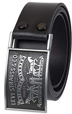 Levi's Herren Leather Belt with Plaque Buckle Gürtel, Schwarzer Schnappverschluss, Medium (34-36)
