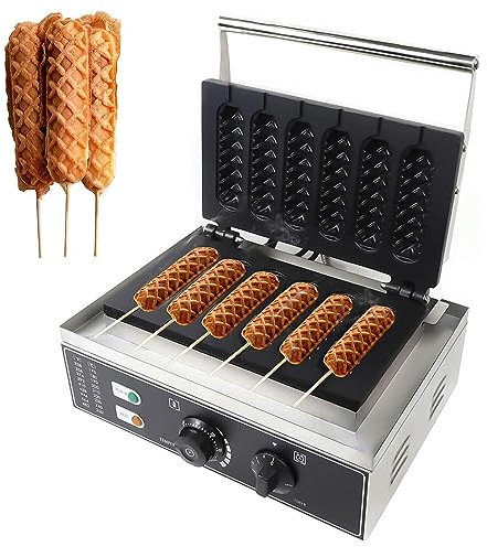 Commercial Electric Corn Hot Dog Machine - 1550W, Non-stick Stainless Steel Waffle Stick Maker, Temperature Range 50-300 ℃, Timer 0-5 Min - French Muffin Waffle Irons