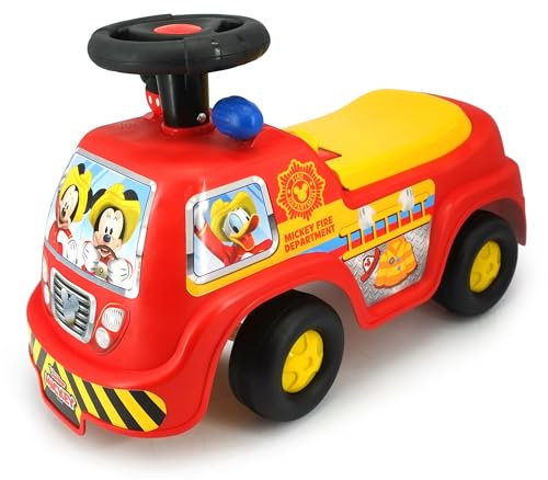 Disney Mickey Mouse Fire Truck Ride On Toys - Interactive Mickey Lights & Sounds Car for Kids with Built-in Storage, Push Along For Balance & Coordination - Ride-On Toys for 1 Year Old, Boys, Girls