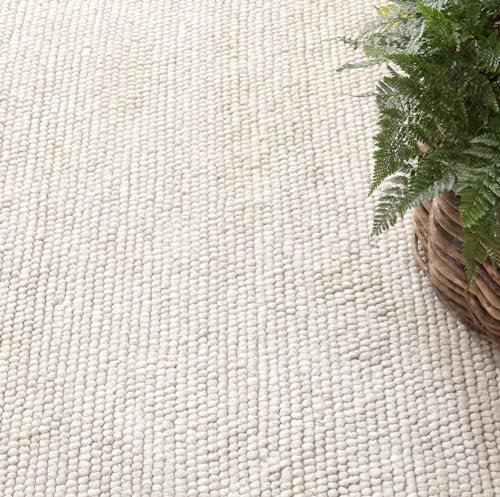 S & L Homes Popcorn-Fußmatte/Vorleger aus Wolle, Baumwolle, handgewebt, Grobstrick, Elfenbein, moderne Matte für Veranda, Wohnzimmer, 60 x 90 cm, Elfenbeinfarben