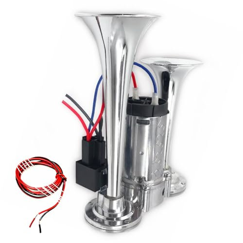 YIYIDA Car Horn Elektrisches Horn Auto horn Lufthupe Doppelrohr Trompete Air Horn 12V Schiff Horn silber hoher und niedriger Ton LKW Horn Autohupe Lautes Horn Lautsprecher für 12V Auto LKW Moto usw