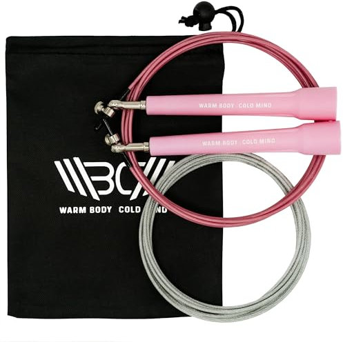 WARM BODY COLD MIND Cuerda de Saltar Ajustable para Hombres y Mujeres, Rápida para Boxeo, Levantamiento de Pesas, Gimnasio, Fitness, Interior y Exterior (Rosa)