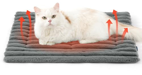 Bedsure Cat Bed Mat - Washable Fleece Warm Cat Blanket with Non skid Bottom, Small Dog Crate Mattress for Puppy, 61x46cm, Grey