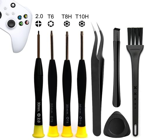 Cleaning Repair Tool Kit for Xbox One, Elite 1, Elite 2, 360, One S, Series S/X Controller and Console, Crossed Screwdriver PH00(+2.0), Torx Security Screwdriver Set T6 T8H T10H, Accessory Kit(Xbox-8)