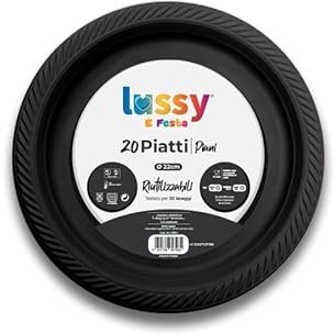 Chianese Piatti in plastica 22cm Nero 20 Pezzi | Monouso e Riciclabili | Ideali per Feste, Compleanni, Matrimoni, Natale, Capodanno, Eventi e Catering