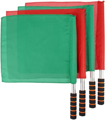 SUPVOX 4Pcs Referee Flags with Handheld Poles Small Signal Flags for Football Matches Sports Line Judge Flags Red and Green
