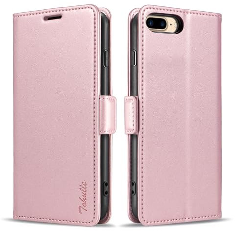TOHULLE Wallet Case for iPhone 8 Plus iPhone 7 Plus, Premium Flip PU Leather Case RFID Blocking Card Holder Magnetic Closure Kickstand Protective Phone Case Cover for iPhone 7 Plus/8 Plus - Rose Gold