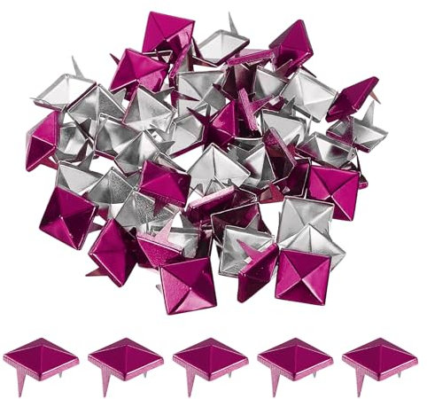 QUARKZMAN 50Pcs Rivet Pyramide Carrée, 12mm Clous à Deux Griffes, Clou Punk Rock Cuivré pour Vêtements, Sacs, Chaussures en Cuir (Rose Rouge)