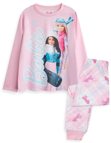 Barbie Ensemble Pyjama Filles | Pyjama Graphique pour poupée de Ski et de Snowboard d'hiver pour Enfants | Ensemble Complet de vêtements de Nuit Assortis à Manches Longues et Jambes Longues