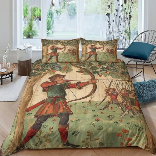 kaiyun Handgeschriebenes Gemälde 3D Robin Hood, Pfeil und Bogen Druck Bettwäsche Für Kinder Teenager Bettbezug Set 3-teilig Bettwäsche Set Mit Kissenbezug Microfaser Double（200x200cm）