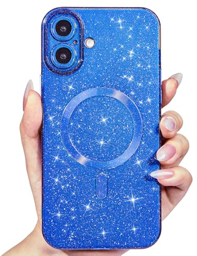 Svanove Glitter Case for iPhone 16 Phone Case Magnetic Compatible with Magsafe, Sparkle Bling Shiny Cute Girly Design, Aesthetic Slim Soft TPU Mag Cover for Women Girl, Royal Blue