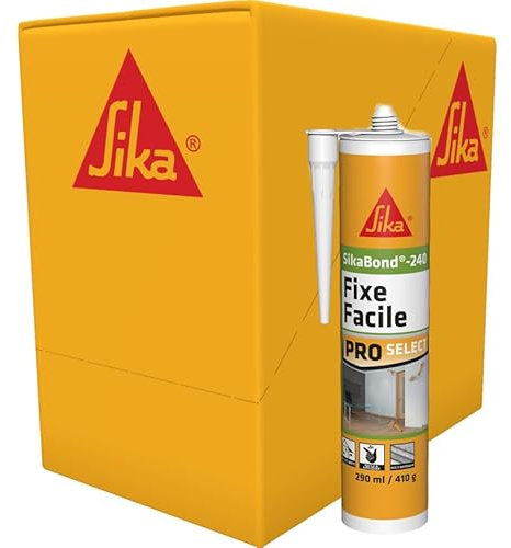 SIKA - Colle acrylique d’agencement - SikaBond-240 Fixe Facile, Blanc cassé - Intérieur, extérieur abrité - Multi-support - Maintien immédiat - Carton de 12 cartouches de 290ml