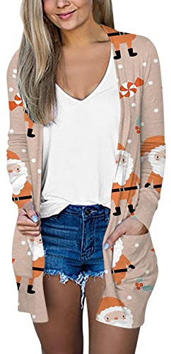 Generico Coprispalle 𝐁olero 𝐁𝐥u Cardigan alla per Le Donne Cardigan Anteriore Aperto con Stampa Natalizia con Maglione Cardigan Leggero con spolverino Casual 𝐁𝐥azer Vestito Donna (Khaki, XL)