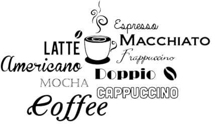 Coffee Shop Schild Wandaufkleber Kaffeesorten Vinyl Wandbilder Cafe Restaurant Fenster Kaffeenamen-L-52x91cm-Black